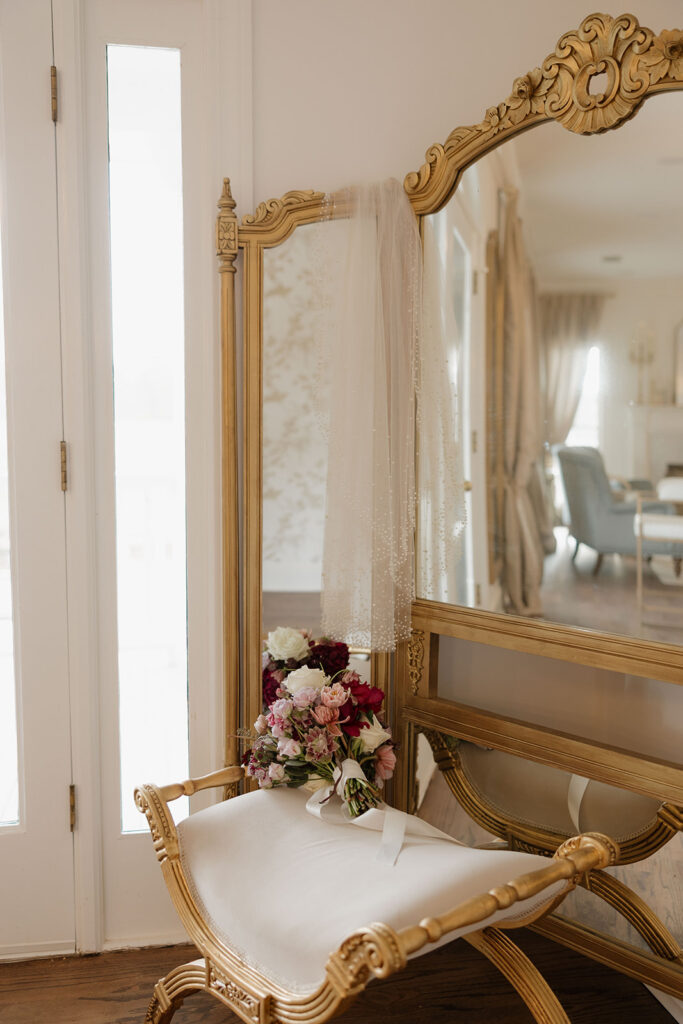 Bridal suite at Abbott Mansion wedding venue in Cleveland Georgia with natural light and elegant decor