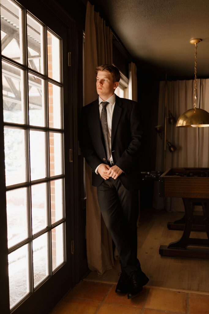 Groom’s suite at Abbott Mansion wedding venue in Cleveland Georgia with refined interior design