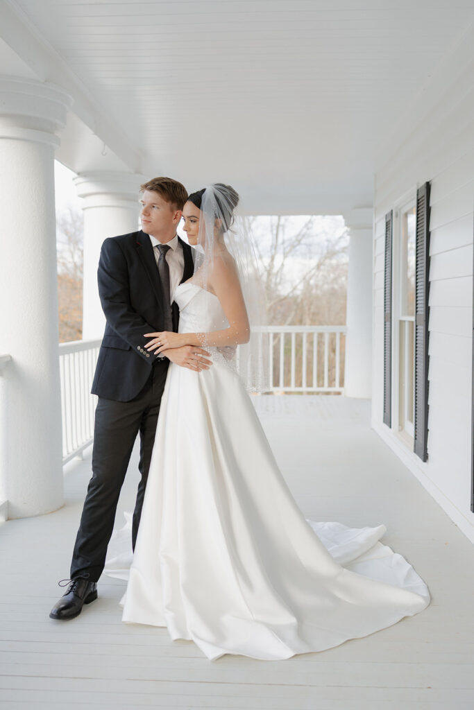 Bride and groom portraits at Abbott Mansion wedding venue in Cleveland Georgia estate setting