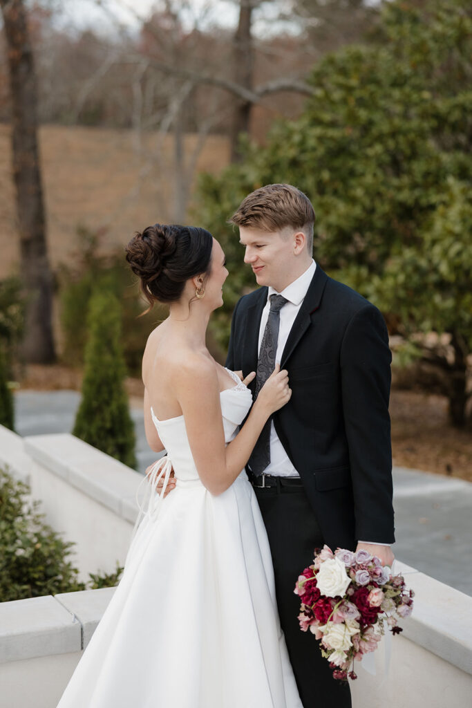 Bride and groom portraits at Abbott Mansion wedding venue in Cleveland Georgia estate setting
