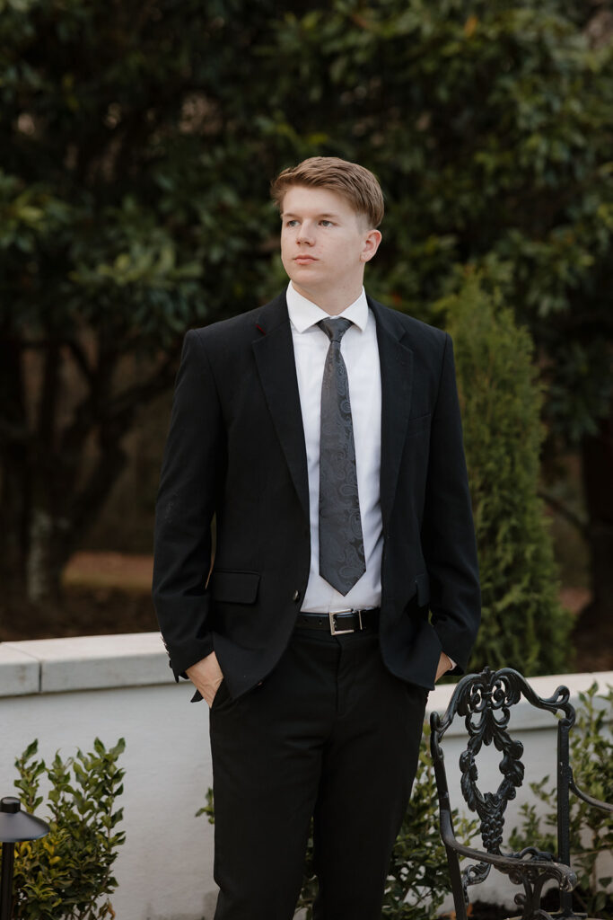 Groom portraits at Abbott Mansion estate venue in North Georgia