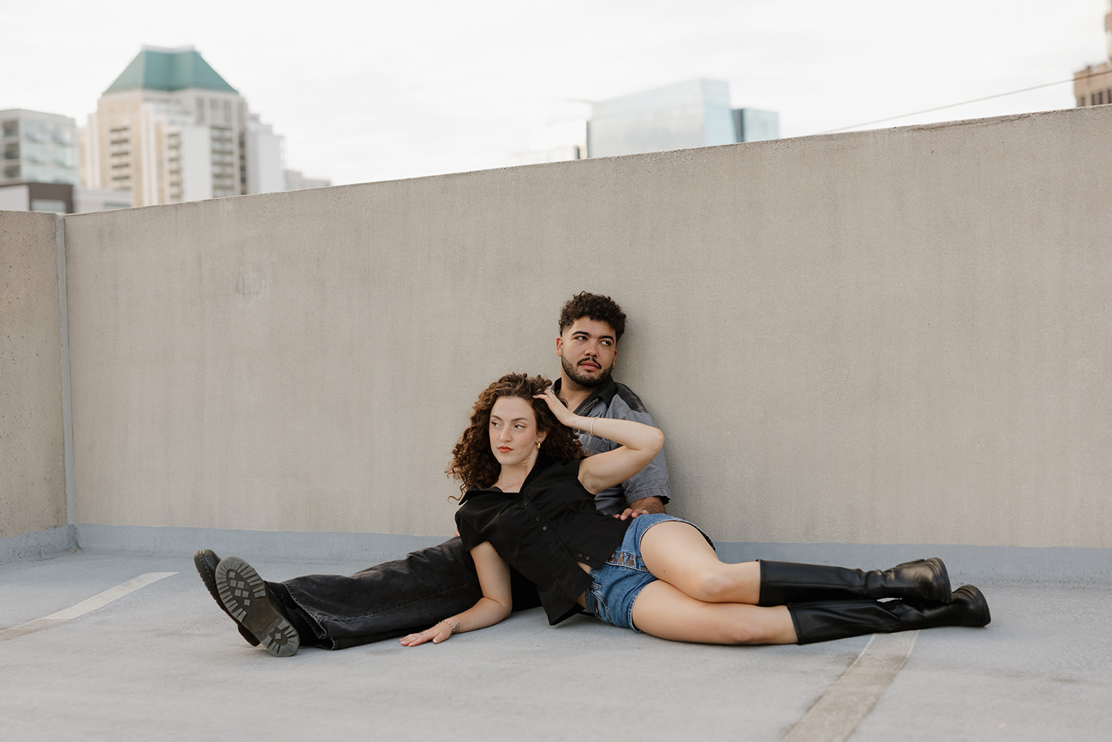 Atlanta rooftop couples photos at sunset with skyline by Leigha Gray Photography